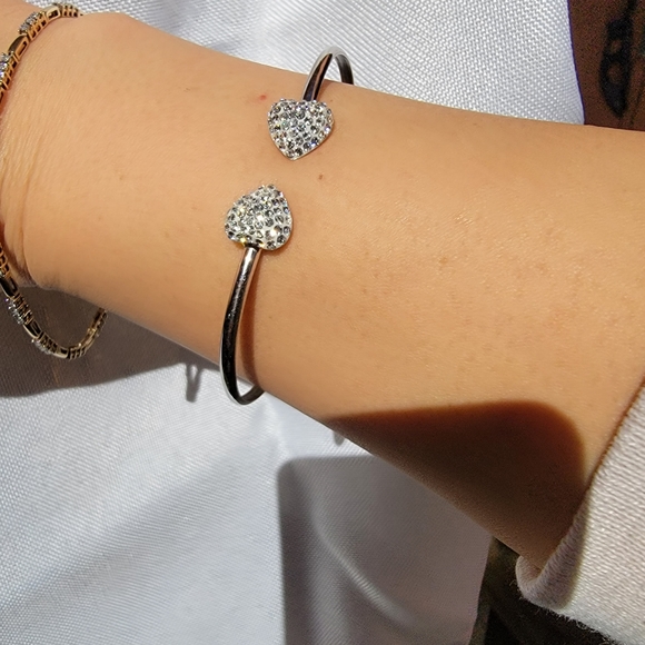 Open Hearts Bangle Bracelet 925 - Picture 2 of 3